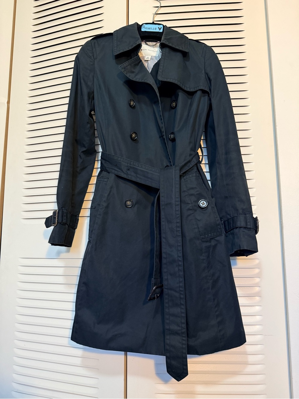 Banana Republic Navy Double-Breasted Trench Coat with Waist Tie